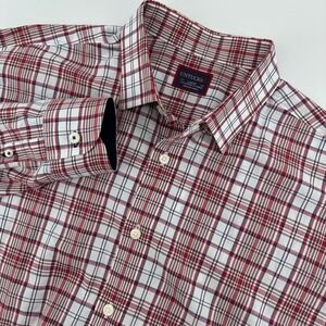 UNTUCKit Mens Large Red White Blue Plaid Cotton Tencel Long Sleeve Button Down
